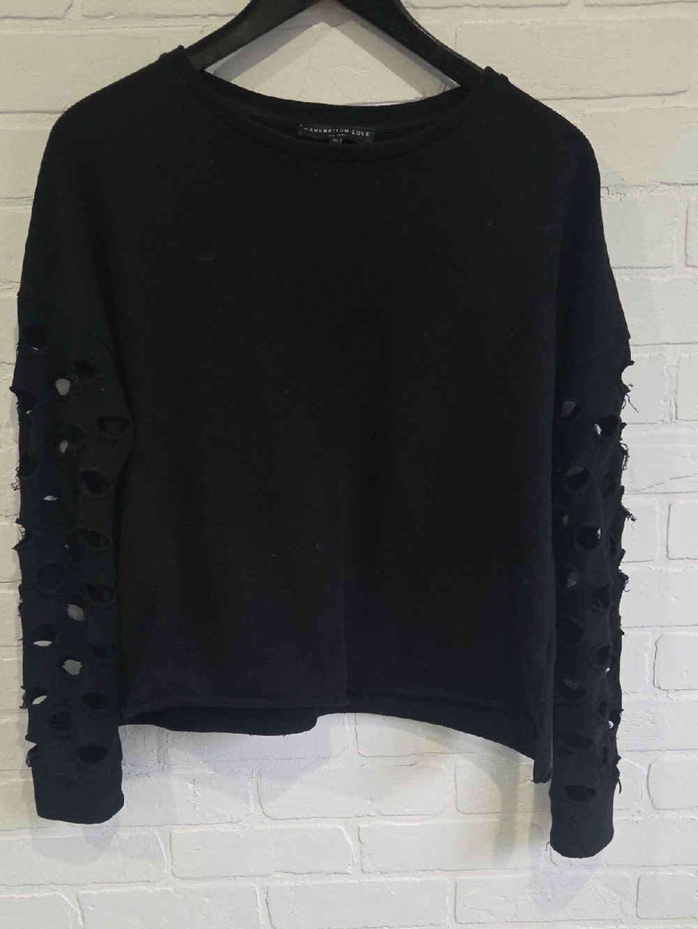 Generation Love Black Distressed-Hole Sleeve Sweatshirt